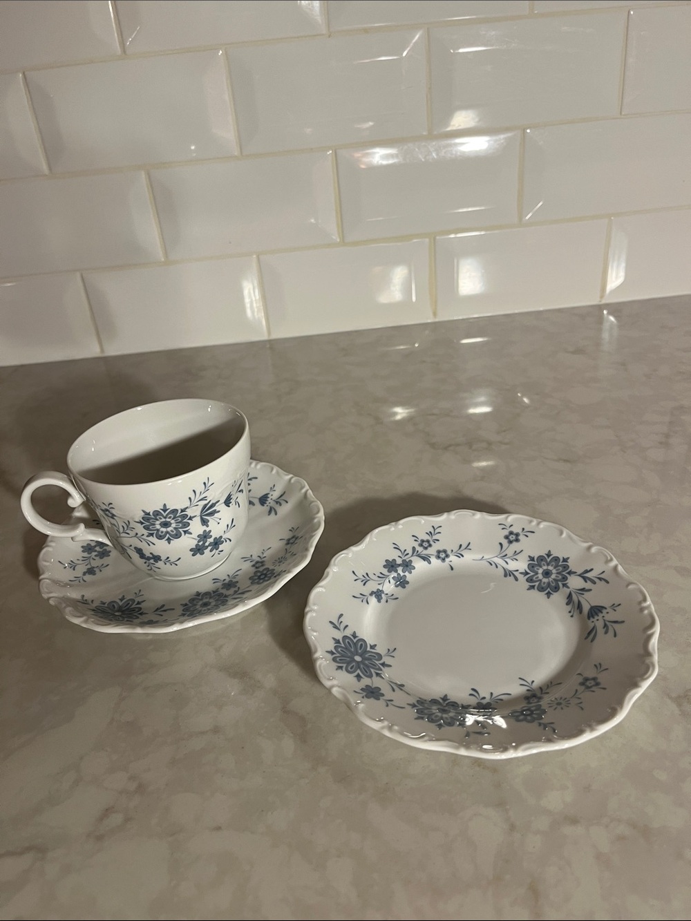 Vintage Bavarian Blue by Christina Porcelain Tea Set Trio West Germany
